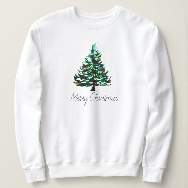 Winter Tree Merry Christmas Modern Script Cute Sweatshirt (Design Front)