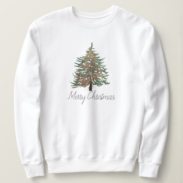 Winter Tree Merry Christmas Modern Script Cute Sweatshirt (Design Front)