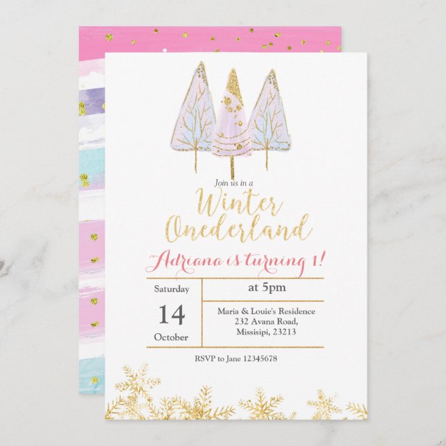 Winter Tree Onederland Birthday Invitation (Front/Back)