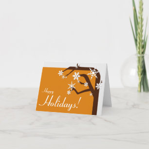 Winter Tree Orange Snowflake Holiday Card