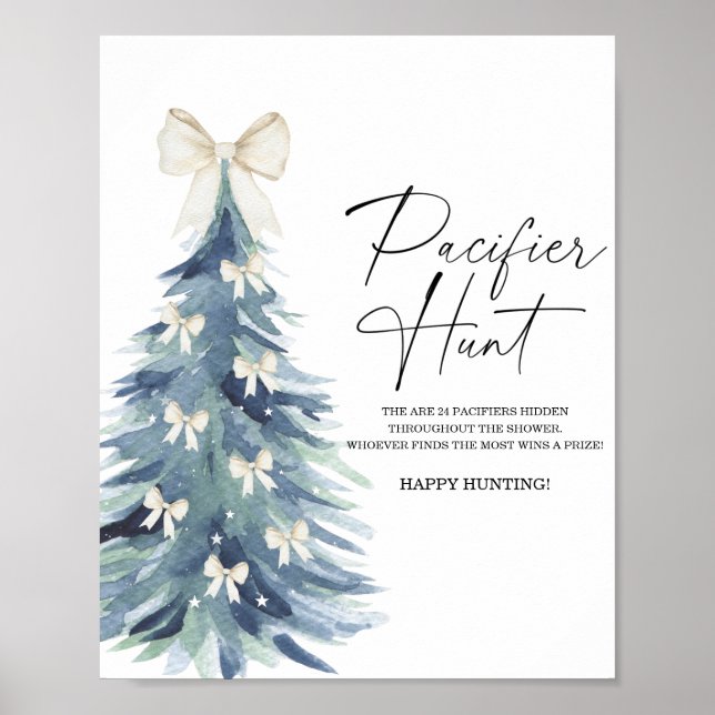 Winter tree pacifier hunt baby shower game poster (Front)