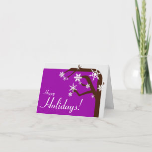 Winter Tree Purple Snowflake Holiday Card