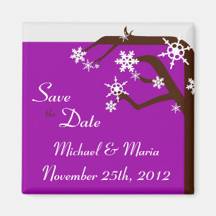 Winter Tree Purple Snowflake Save the Date Magnet