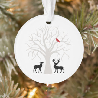 Winter Tree Red Cardinal Deer Christmas Ornament