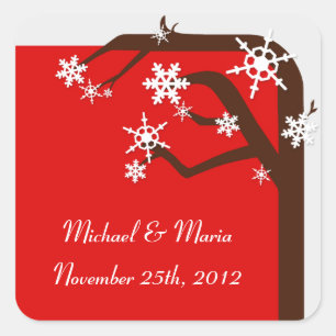Winter Tree Red Snowflake Envelope Seals/Stickers Square Sticker