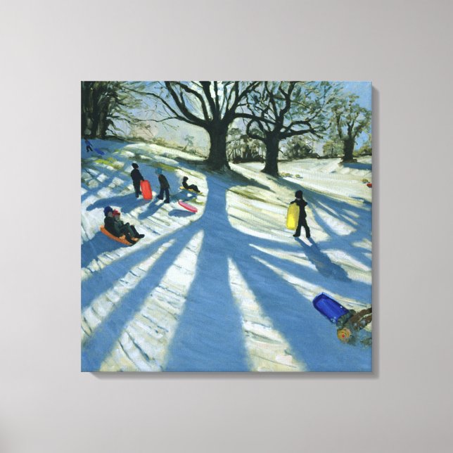 Winter Tree Snow Sledgers Calke Abbey Derby Canvas Print (Front)