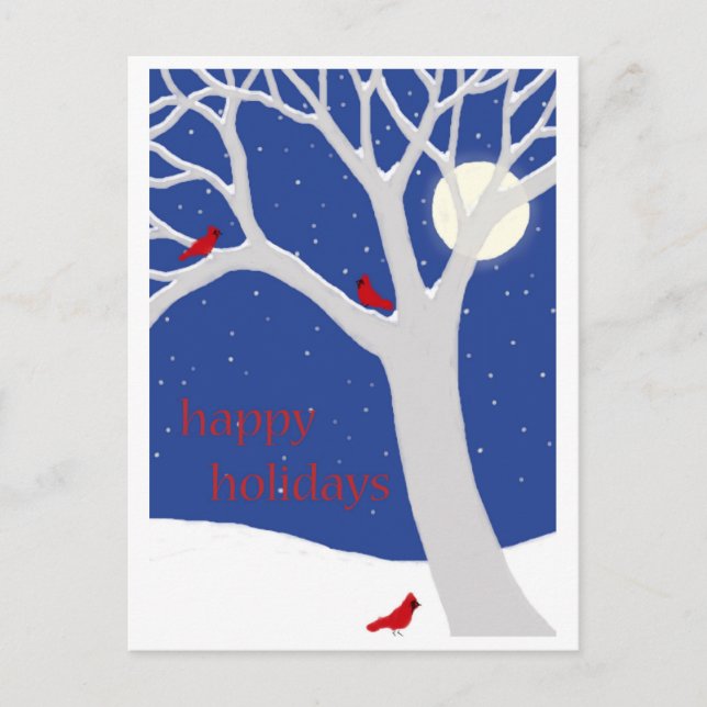 Winter Tree with Cardinals Postcard (Front)