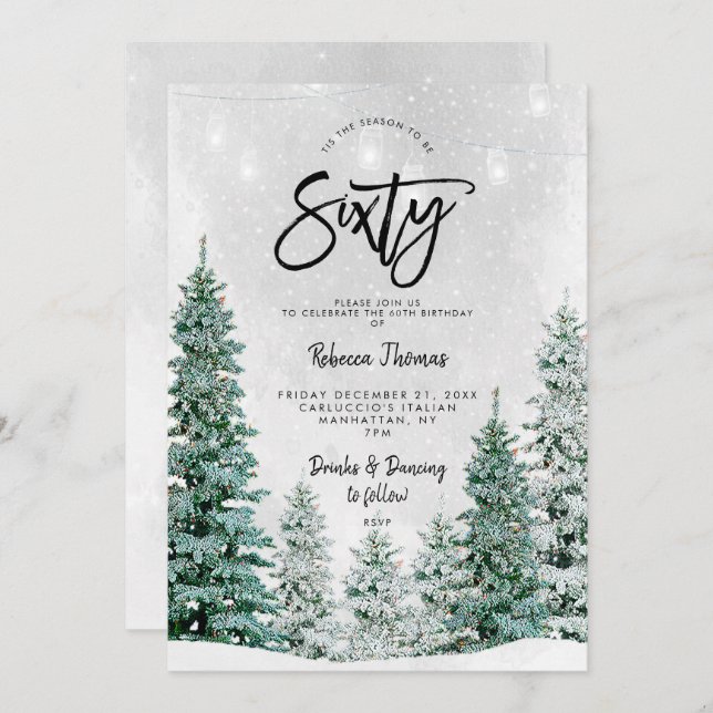 winter trees 60th birthday invitation (Front/Back)