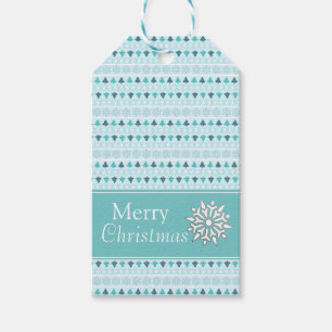 Winter Trees and Snowflakes Pattern Blue Gift Tags