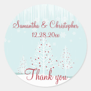 Winter Trees and Snowflakes Wedding Thank You Classic Round Sticker