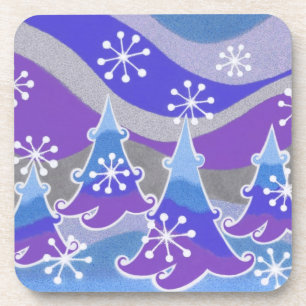 Winter Trees Blue coaster set plastic