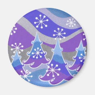 Winter Trees blue fridge magnet round