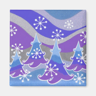 Winter Trees blue fridge magnet square