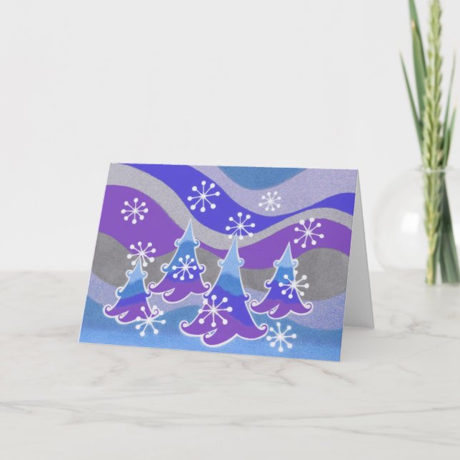Winter Trees blue greetings card (Front)