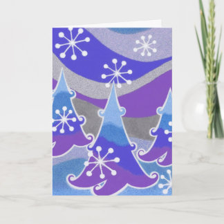 Winter Trees blue 'Happy Holidays' vertical Holiday Card