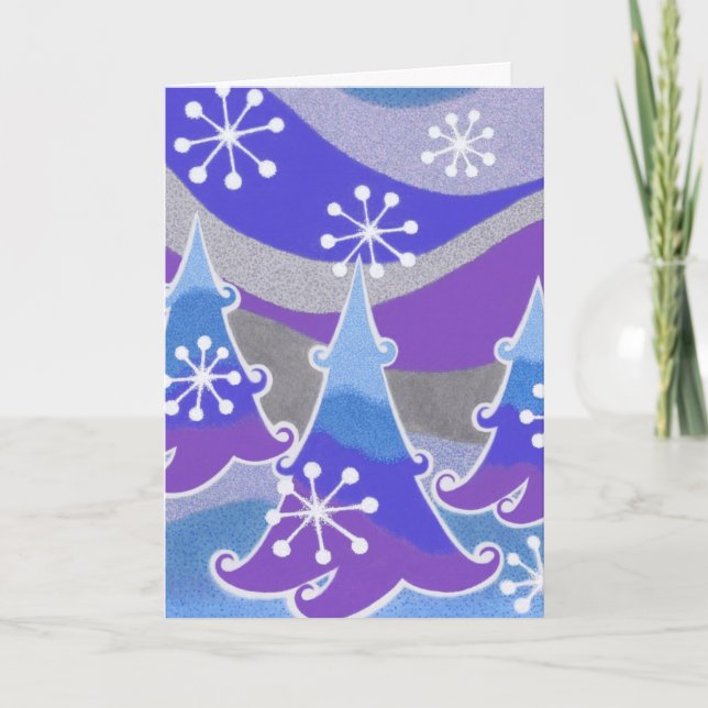 Winter Trees blue 'Merry Christmas' card vertical (Front)