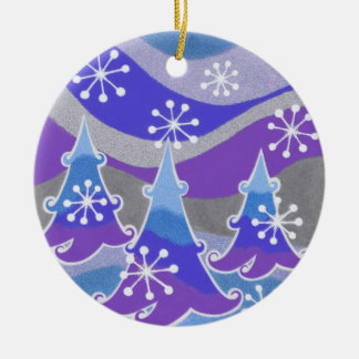 Winter Trees Blue ornament round