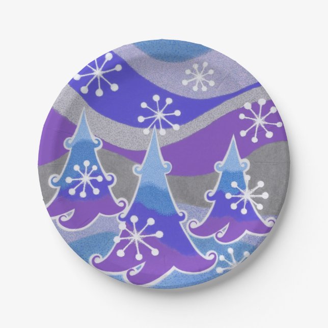 Winter Trees Blue paper plates (Front)