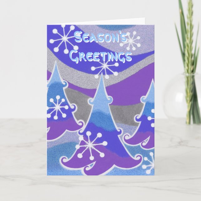 Winter Trees blue 'Season's Greetings' text card (Front)