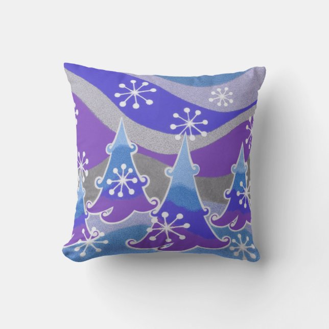 Winter Trees Blue throw pillow square (Front)