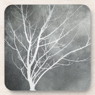 winter trees coaster grey and white original art
