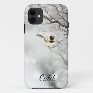 Winter Trees Cute Chickadee Bird Customise Case-Mate iPhone Case