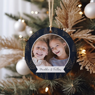 Winter Trees Double Sided Personalised Photo Ceramic Tree Decoration