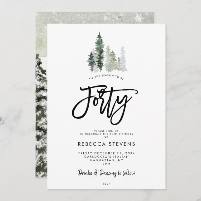 winter trees festive 40th birthday invitation (Front/Back)