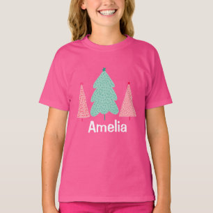Winter Trees Girls Kids Personalised Name T-Shirt