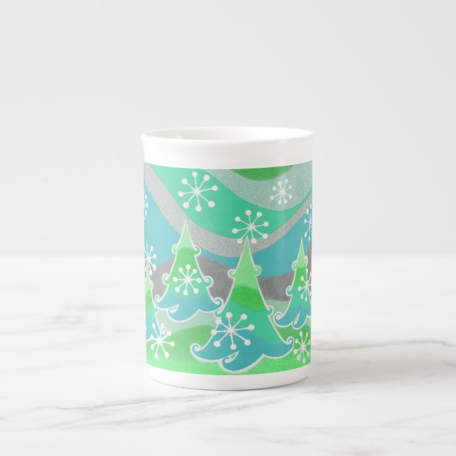 Winter Trees Green bone china mug (Front)