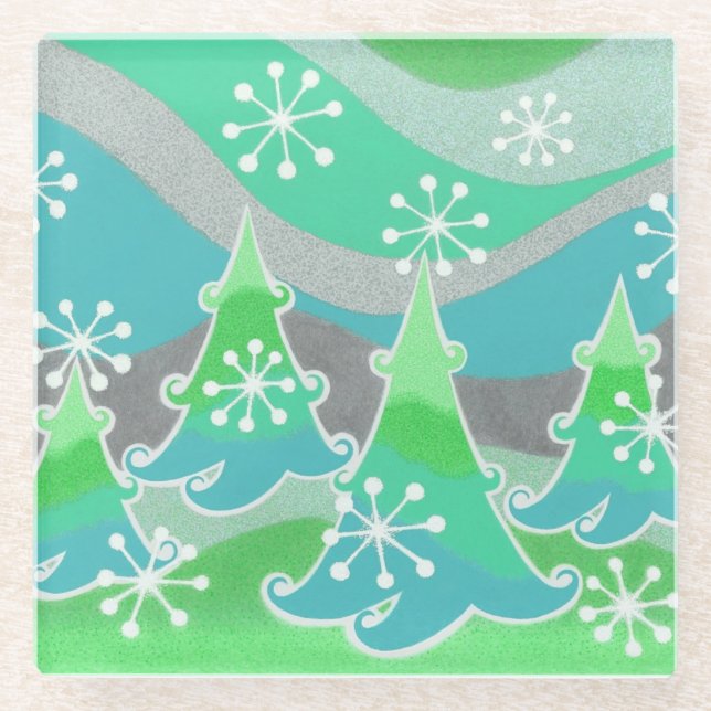 Winter Trees Green coaster glass (Front)