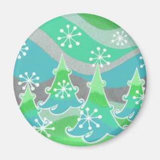 Winter Trees green fridge magnet round