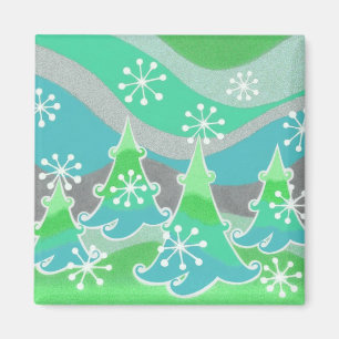 Winter Trees green fridge magnet square