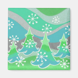 Winter Trees green fridge magnet square