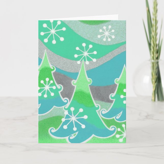 Winter Trees green greetings card vertical (Front)