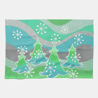 Winter Trees Green kitchen towel