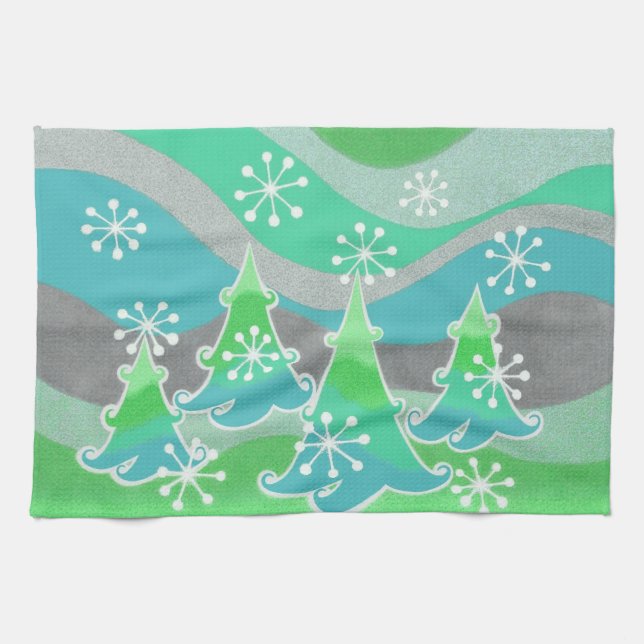 Winter Trees Green kitchen towel (Horizontal)
