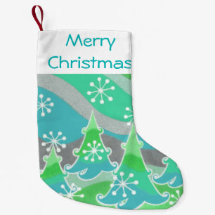Winter Trees Green Merry Christmas stocking