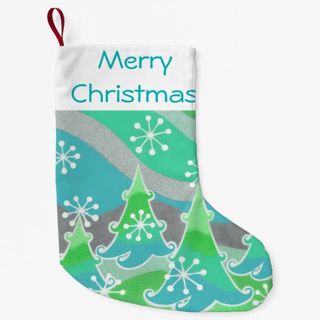 Winter Trees Green Merry Christmas stocking (Front)