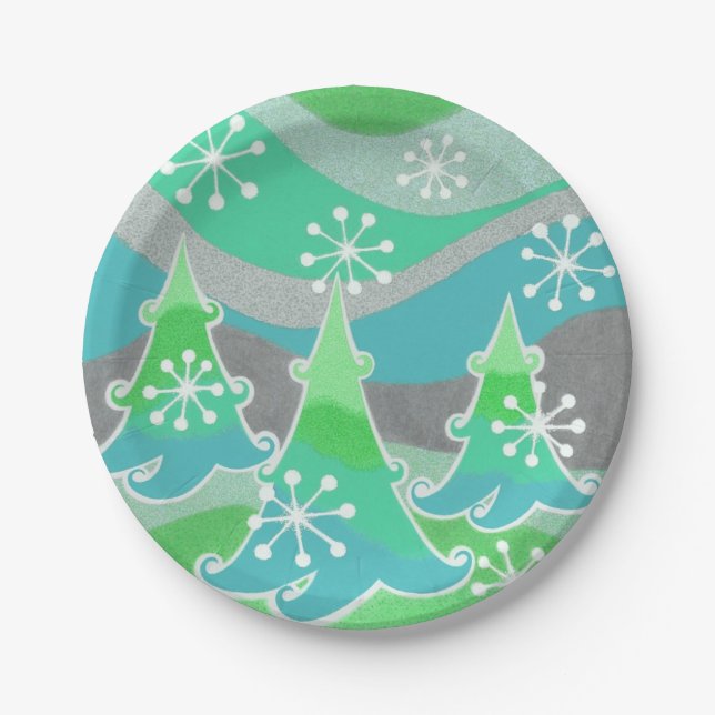 Winter Trees Green paper plates (Front)