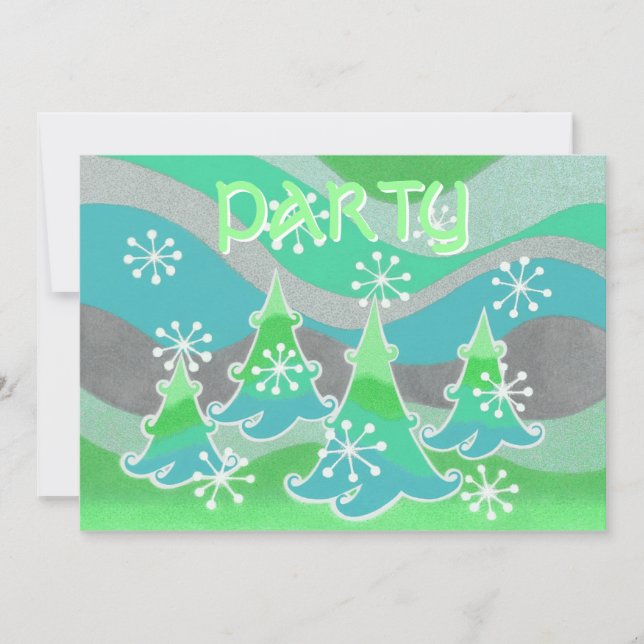 Winter Trees green  'Party' invitation (Front)