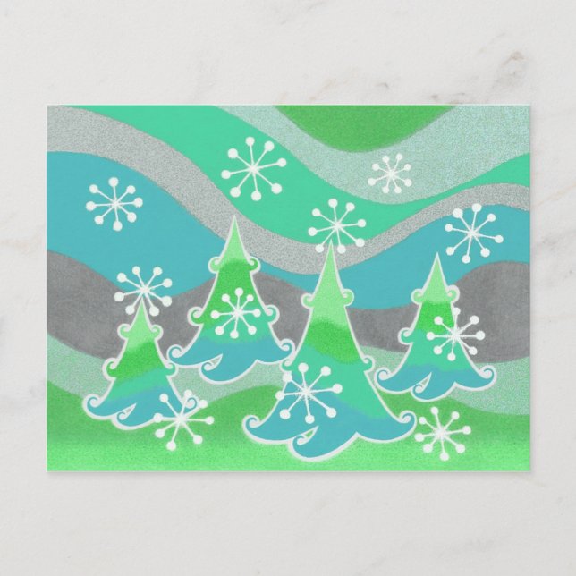 Winter Trees green postcard (Front)