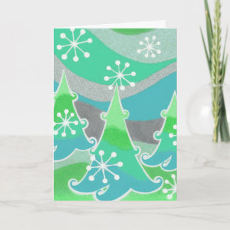 Winter Trees green 'Season's Greetings' vertical Holiday Card