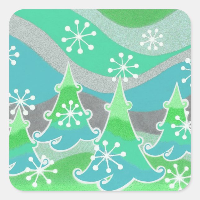 Winter trees Green sticker square (Front)