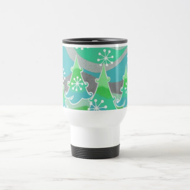 Winter Trees green wide travel/commuter mug (Center)