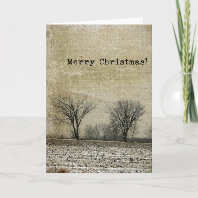 Winter Trees Grunge, Merry Christmas Holiday Card (Front)