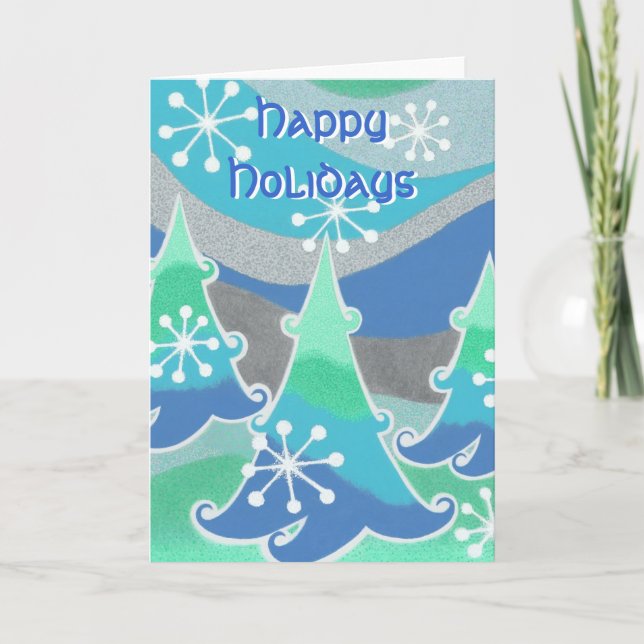 Winter Trees 'Happy Holidays' text card (Front)