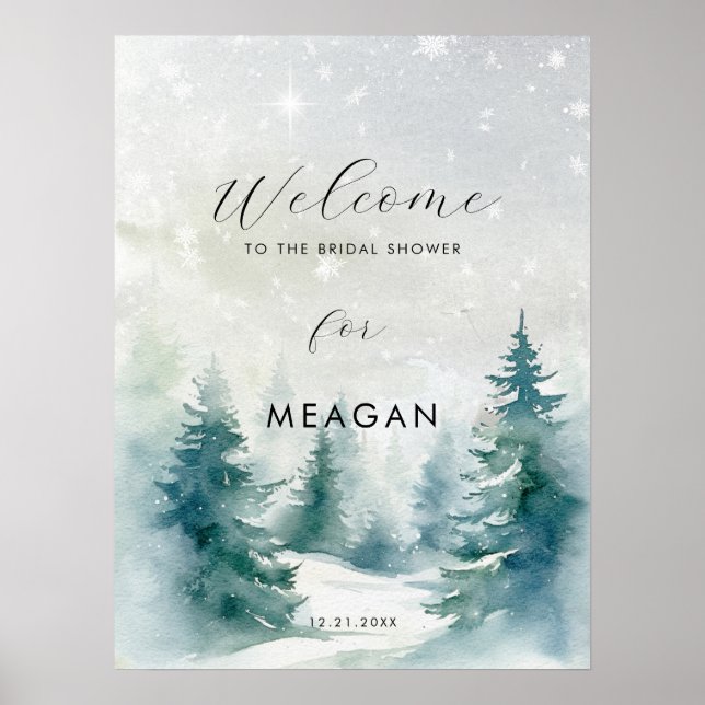 Winter trees holiday bridal shower welcome sign (Front)