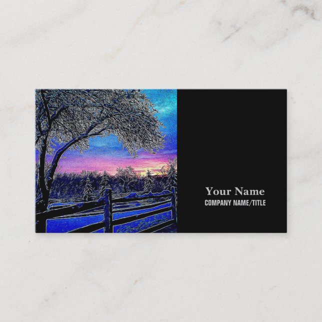 winter trees impressionism sunrise landscape business card (Front)