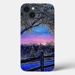 winter trees impressionism sunrise landscape iPhone 13 case